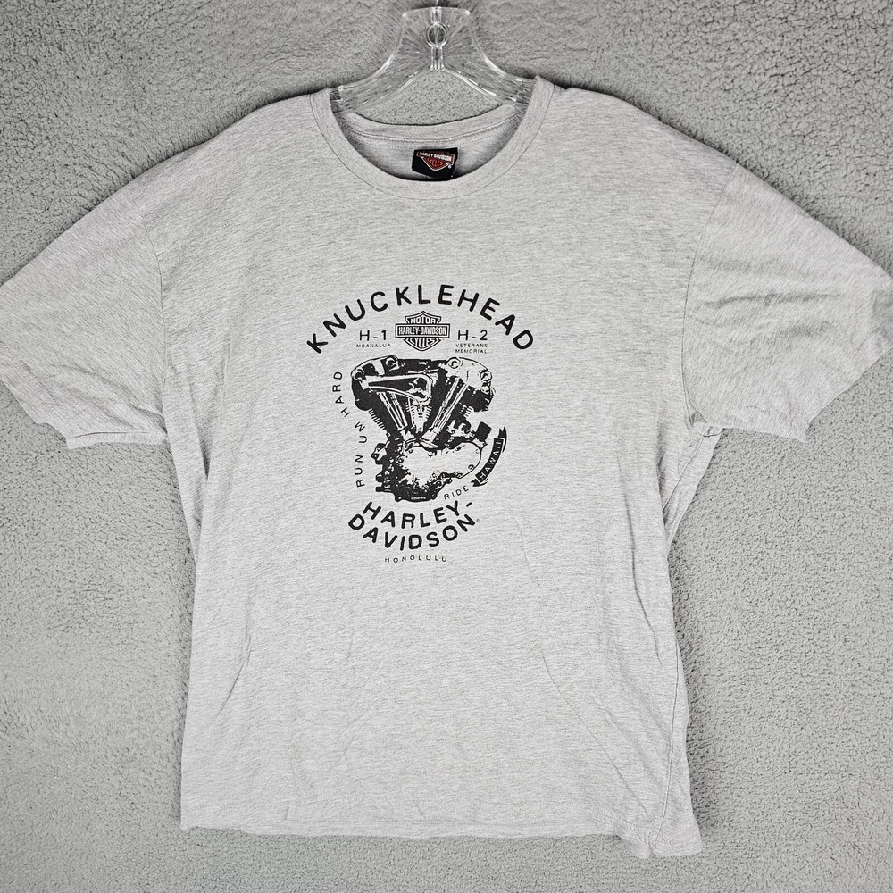 Harley-Davidson T-Shirt Mens 2XL Gray Knucklehead Graphic Short Sleeve Hawaii